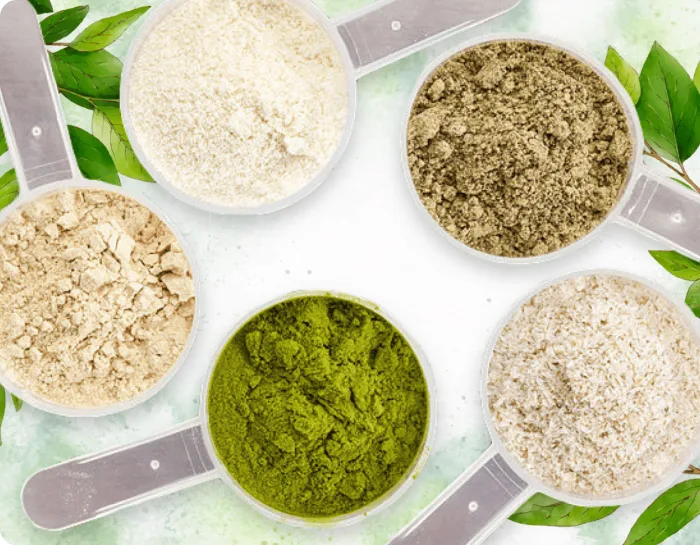 Ingredient powders in measuring scoops